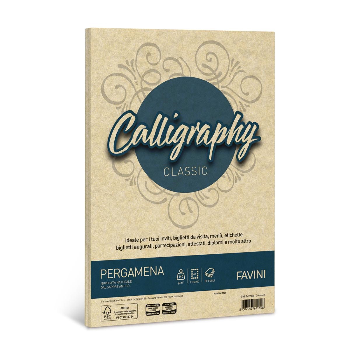 Carta Pergamena A4 CREMA 190 Gr. 50 fg. Calligraphy FAVINI