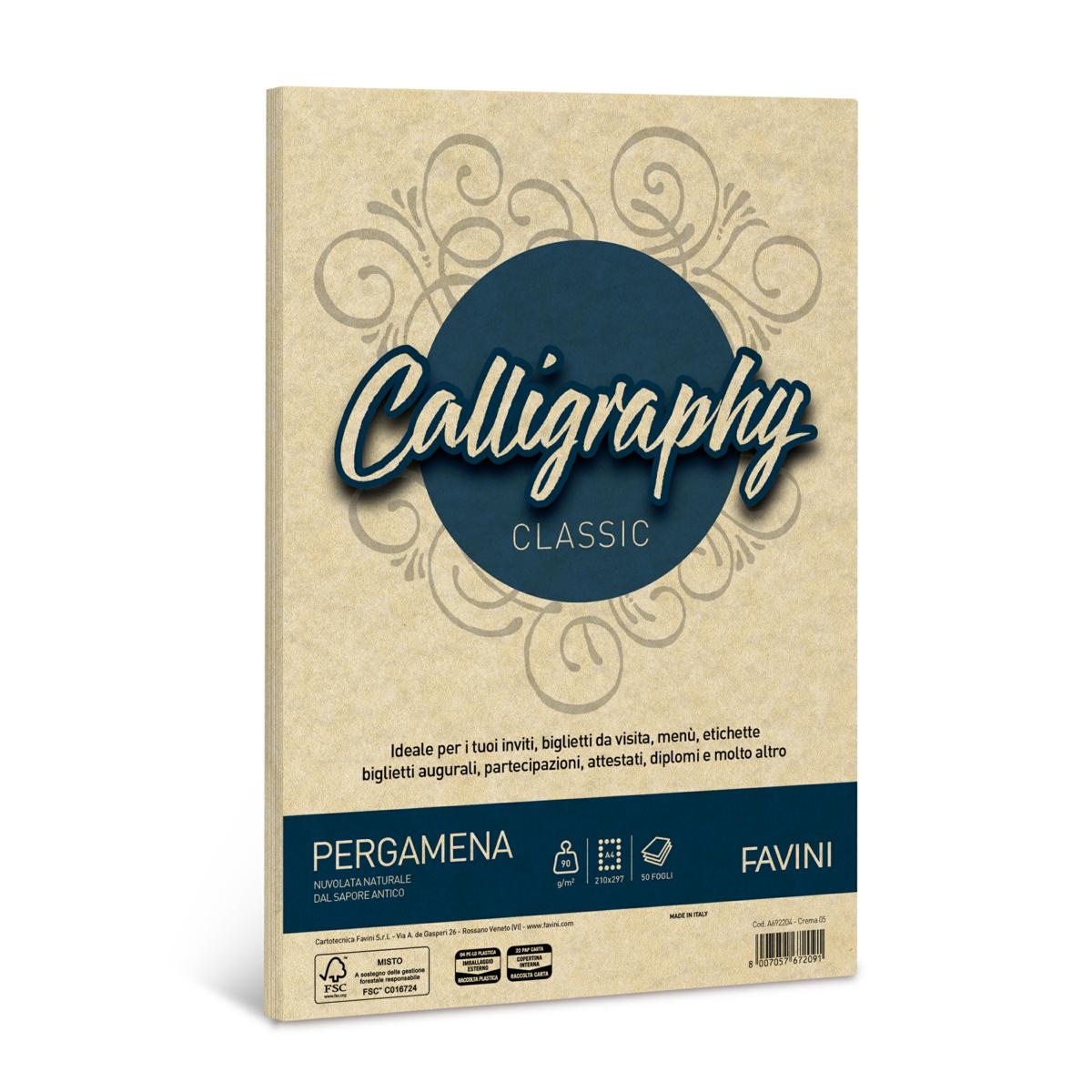Carta Pergamena A4 CREMA 90 Gr. 50 fg. Calligraphy FAVINI