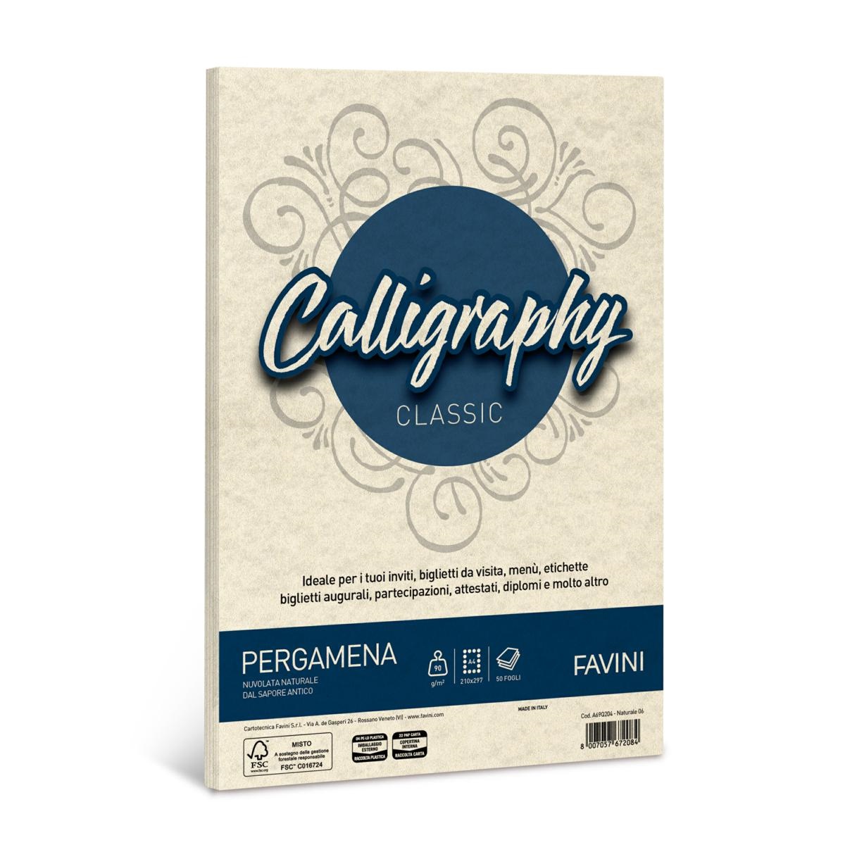 Carta Pergamena A4 NATURALE 90 Gr. 50 fg. Calligraphy FAVI